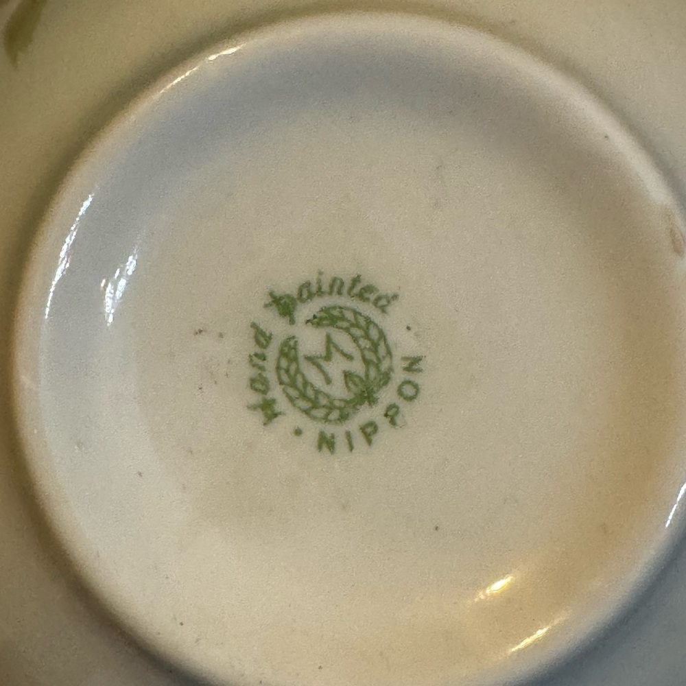 Vintage Nippon Art Deco Porcelain Teacup cup and Saucer pink roses geometric rim - Picture 12 of 12